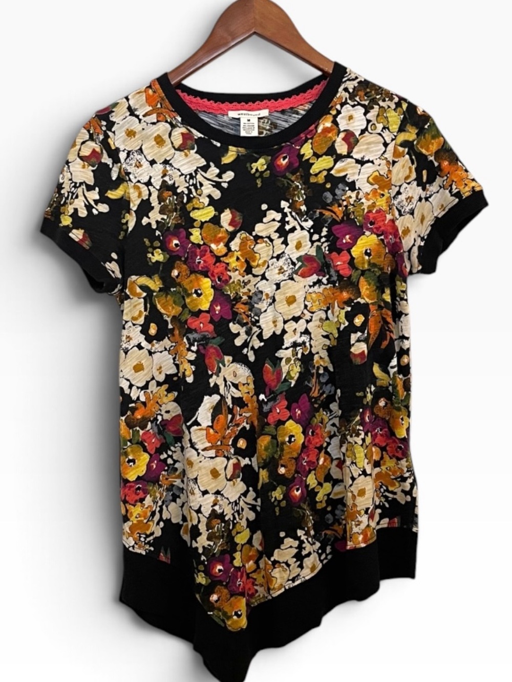 Floral Short-Sleeve Women's Top in Black and Multi